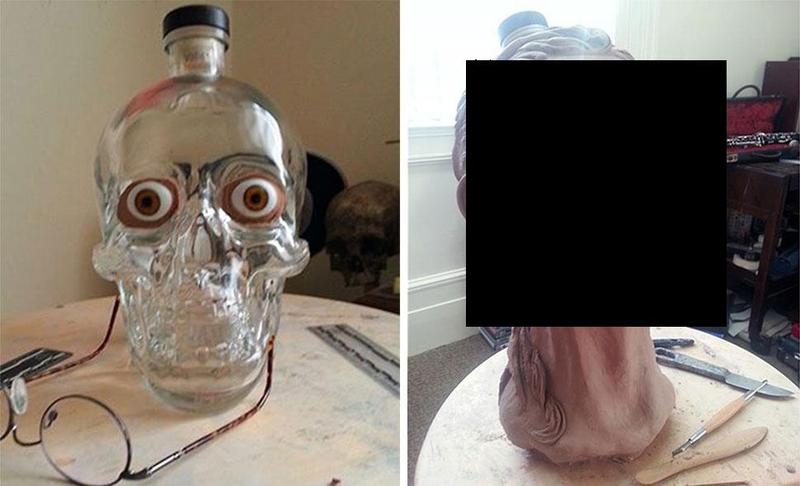 Художник-криминалист купил бутылку водки в виде стеклянного черепа и восстановил её лицо