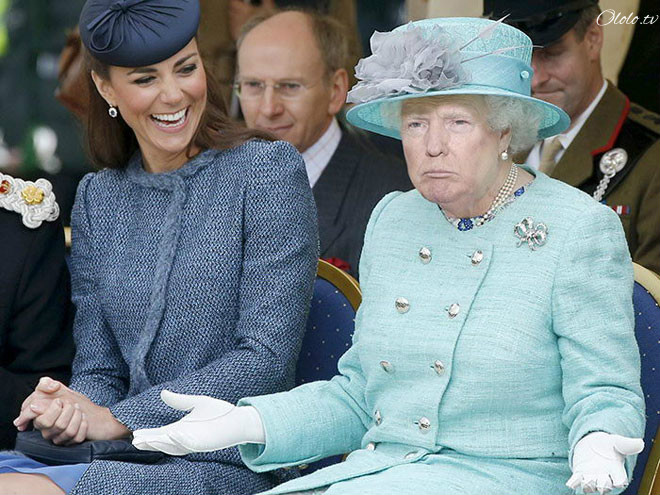 Королева Елизавета с лицом Дональда Трампа рис 11