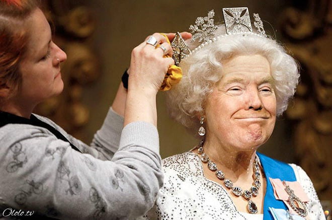 Королева Елизавета с лицом Дональда Трампа рис 10