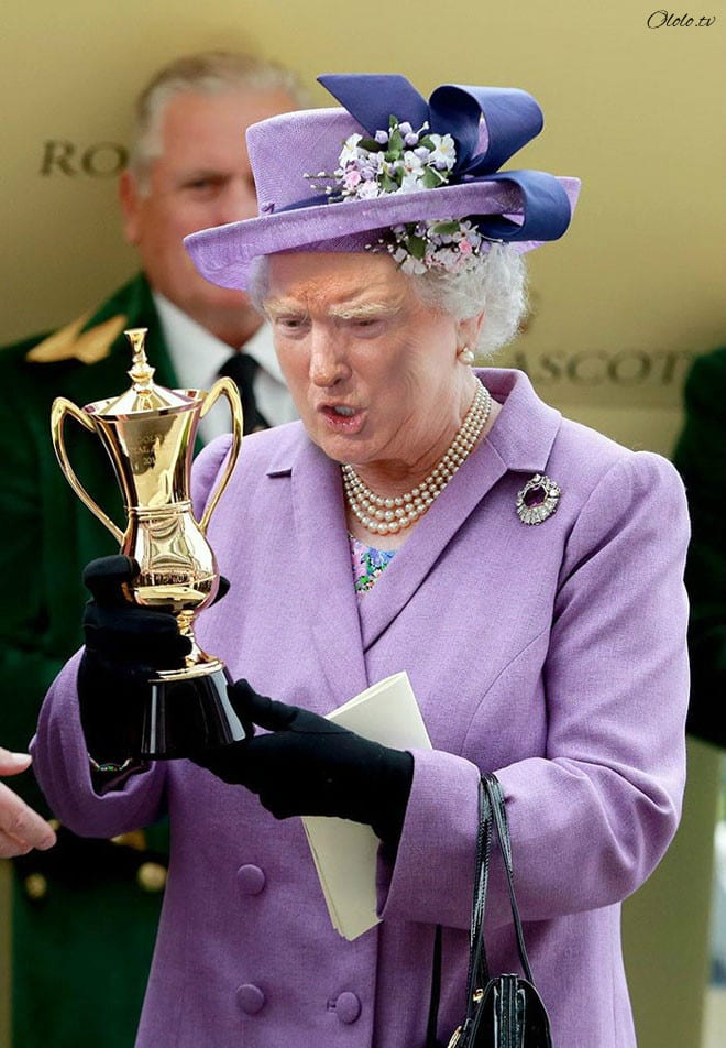 Королева Елизавета с лицом Дональда Трампа рис 9