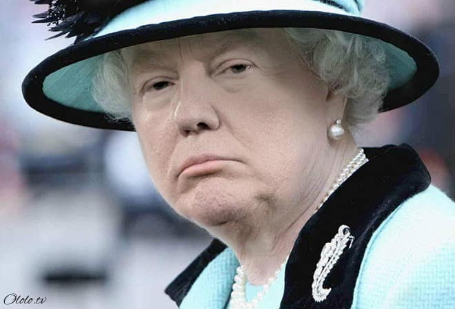 Королева Елизавета с лицом Дональда Трампа рис 7