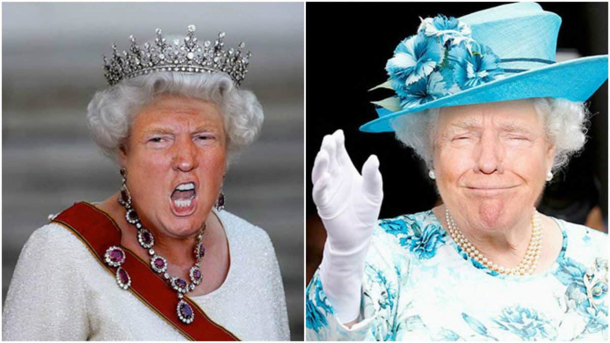 Королева Елизавета с лицом Дональда Трампа