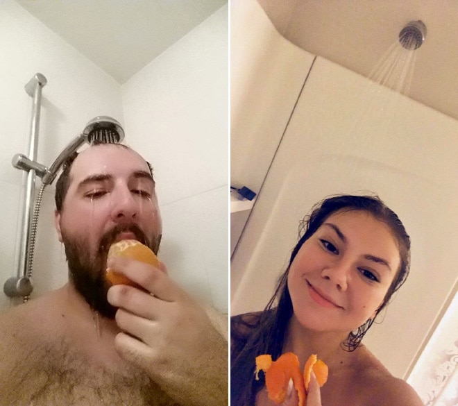парень и девушка принимают душ