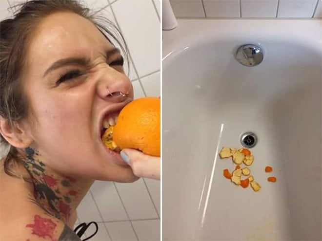 девушка ест апельсин