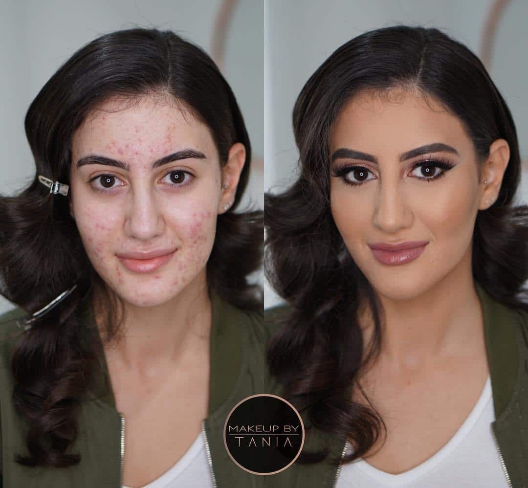брюнетка до и после макияжа