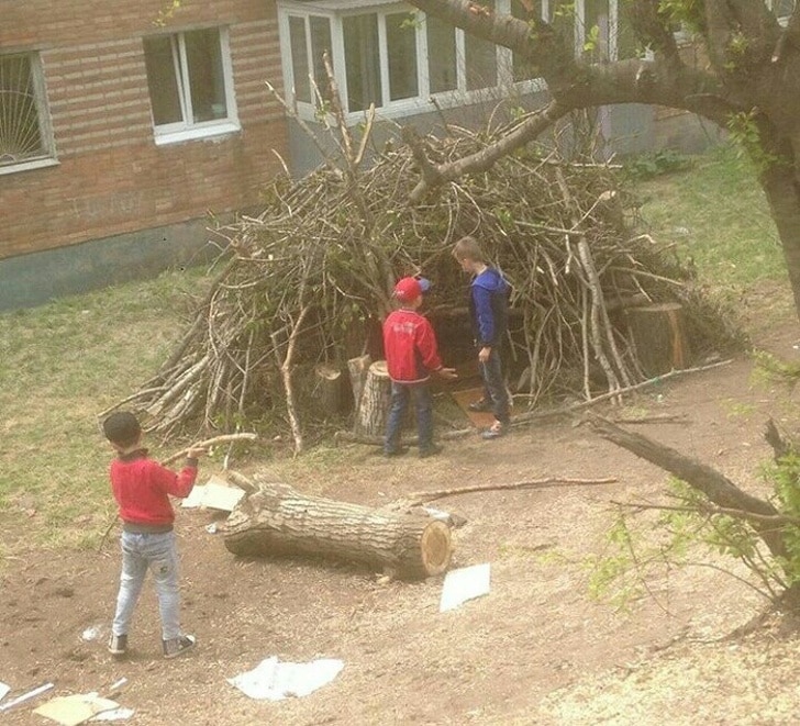 мальчики строят халабуду