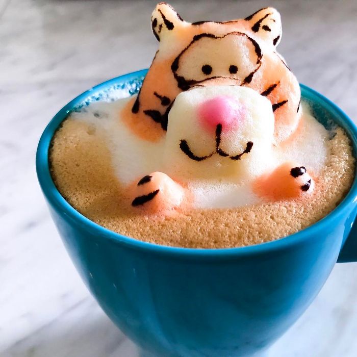 кофе с рисунком тигра