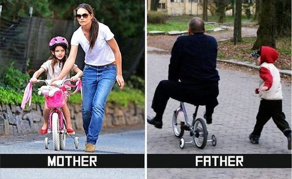 дети на велосипеде с родителями