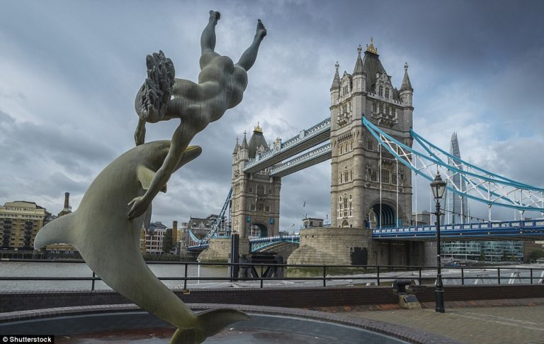 памятник с дельфином на берегу Темзы