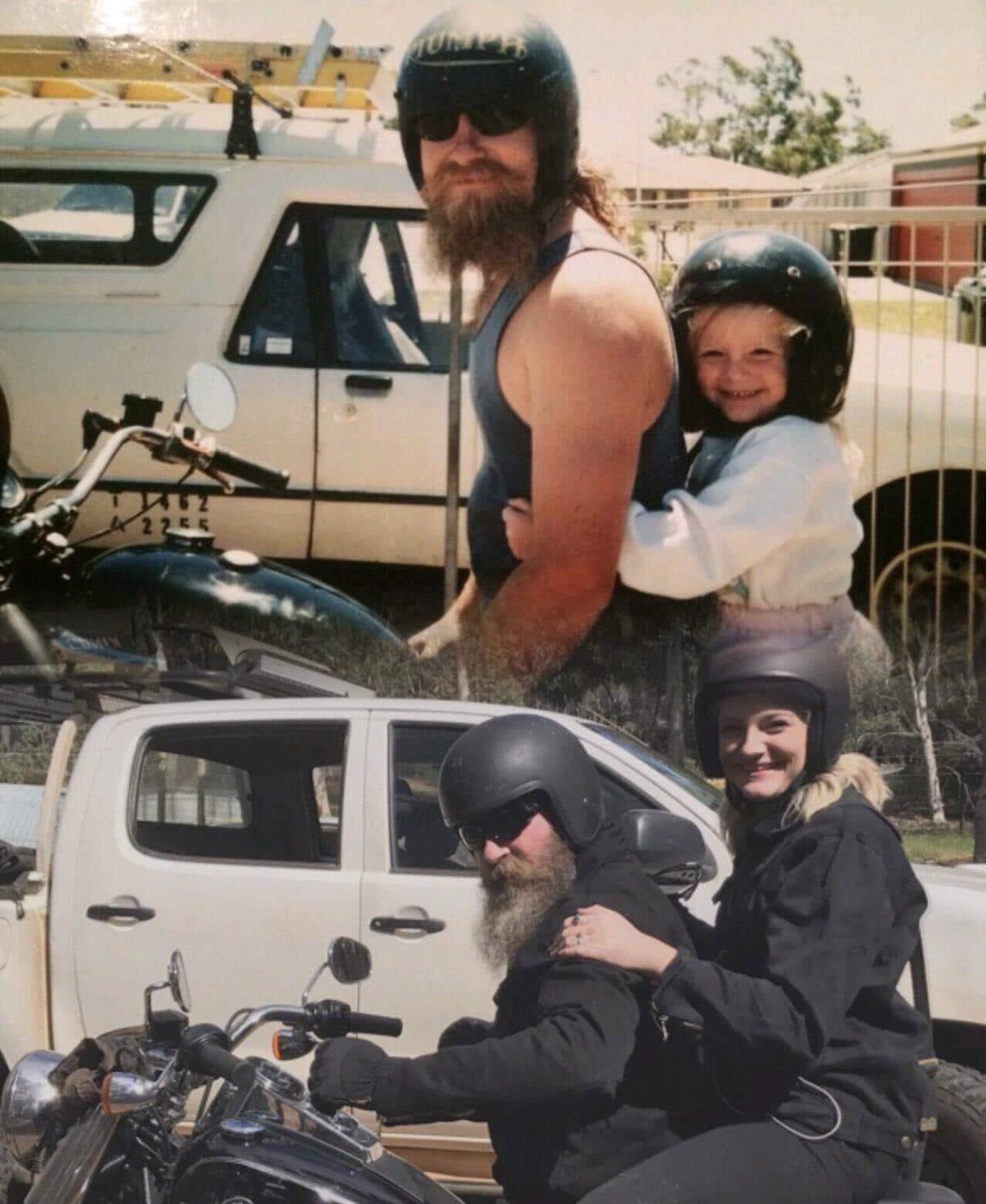 папа с дочкой на мотоцикле