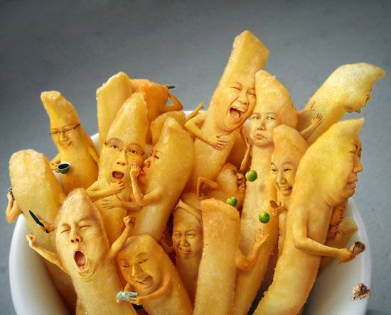 картофель фри с человеческими лицами