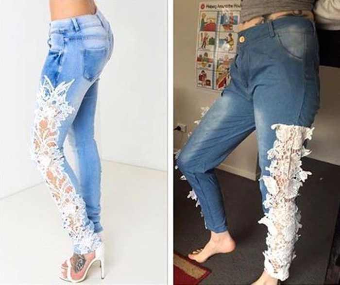 джинсы с кружевом