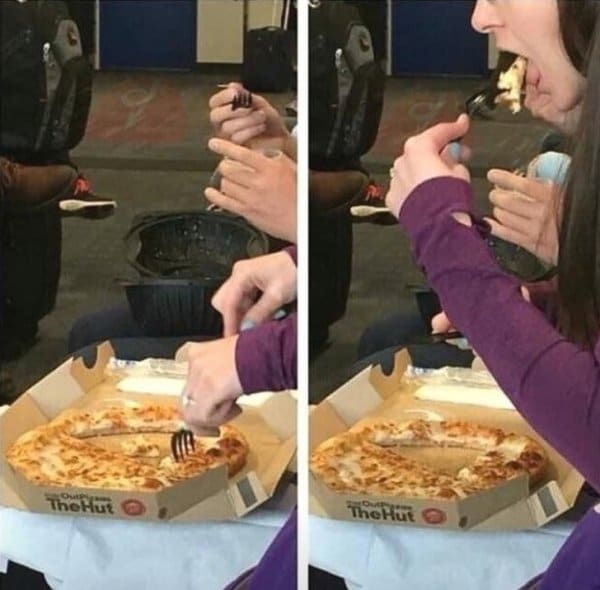 девушка ест пиццу