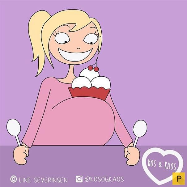 Комикс: беременная ест мороженое