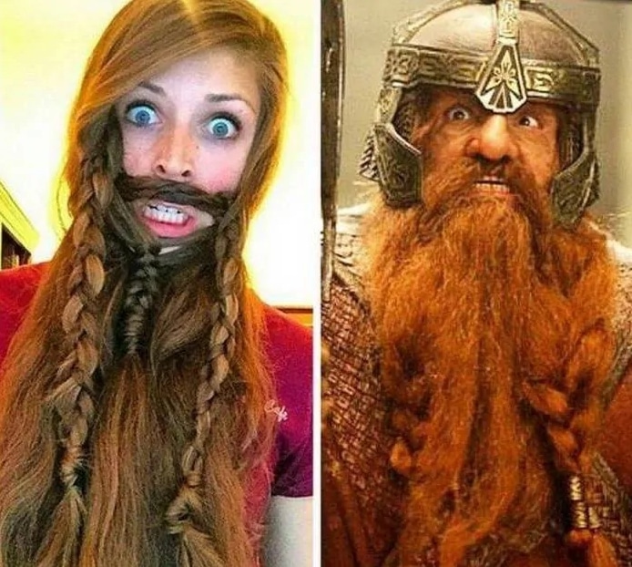 девушка с длинными косами и викинг