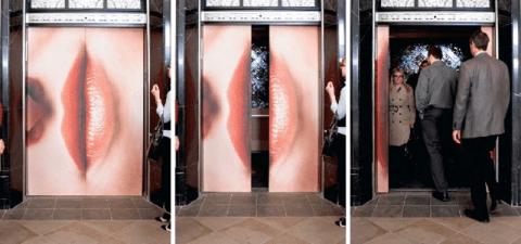 лифт с фотографией женских губ
