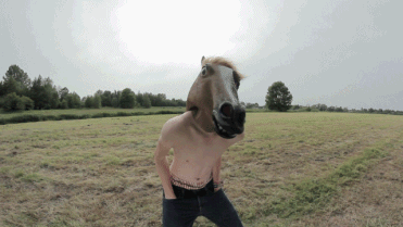 парень в маске лошади