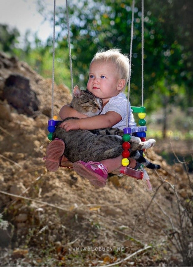 Несколько доказательств того, что коты могут быть самыми ответственными и заботливыми животными для малыша