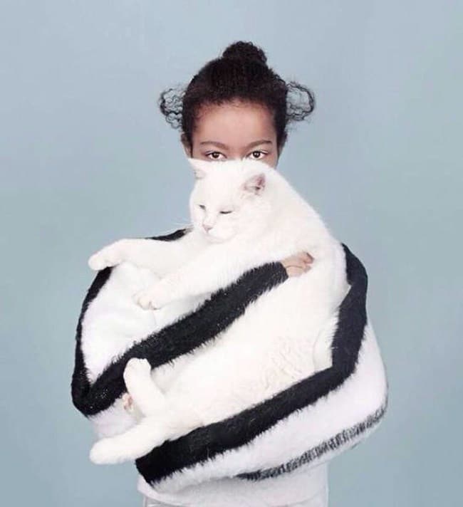 девушка с белым котом на руках