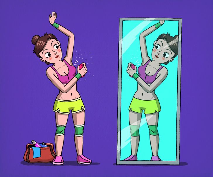 рисунок девушки перед зеркалом с антиперспирантом