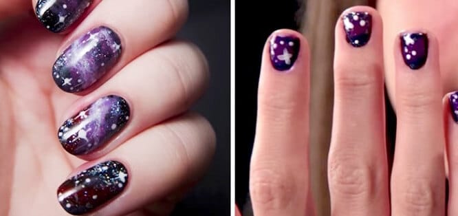 фиолетовые ногти со звездами