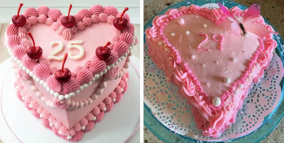 розовый торт в форме сердца