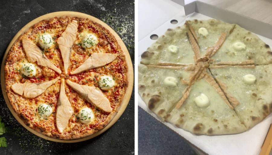 коллаж из двух фото пиццы
