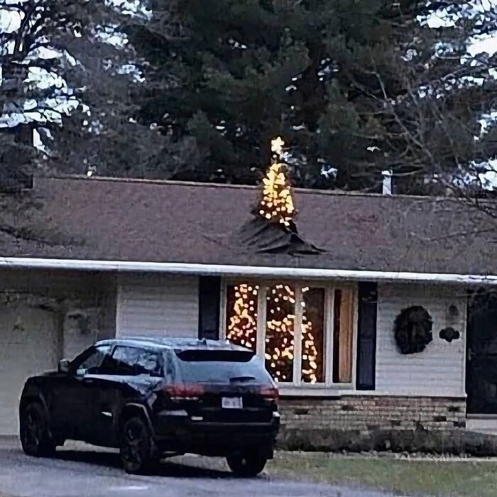 рождественская елка торчит с крыши