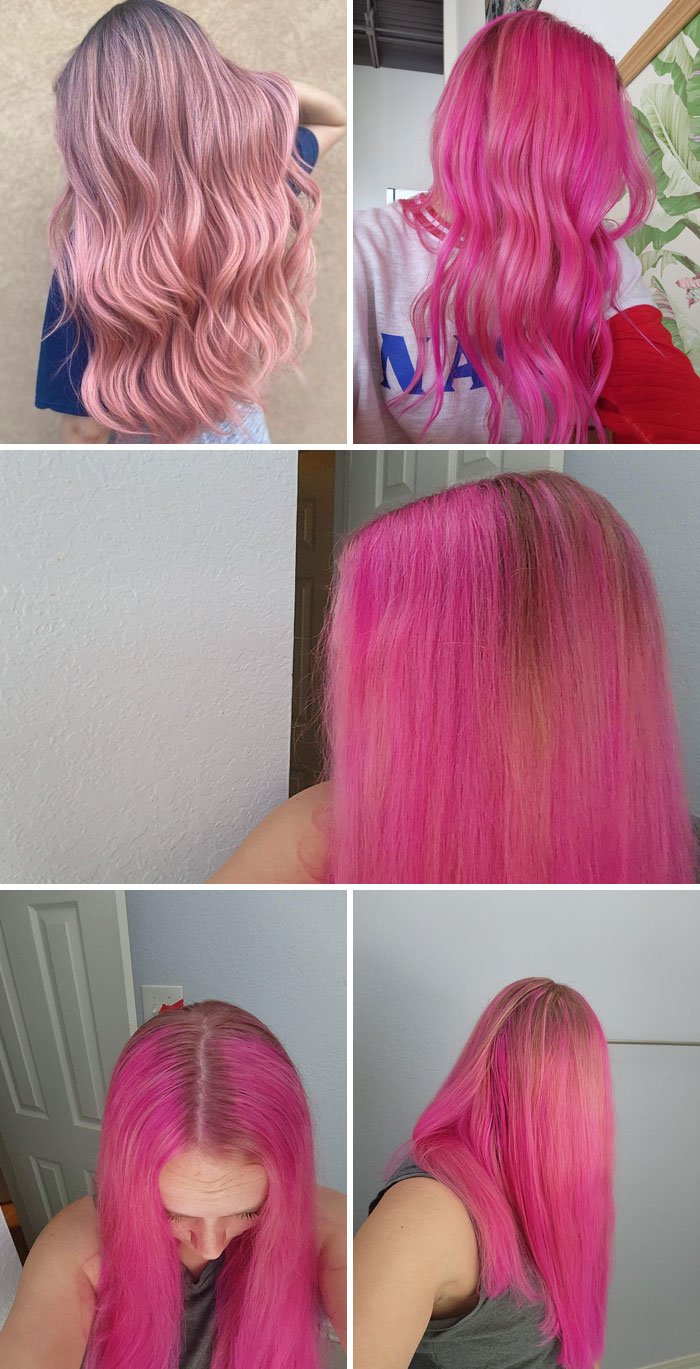 коллаж из фото с розовыми волосами